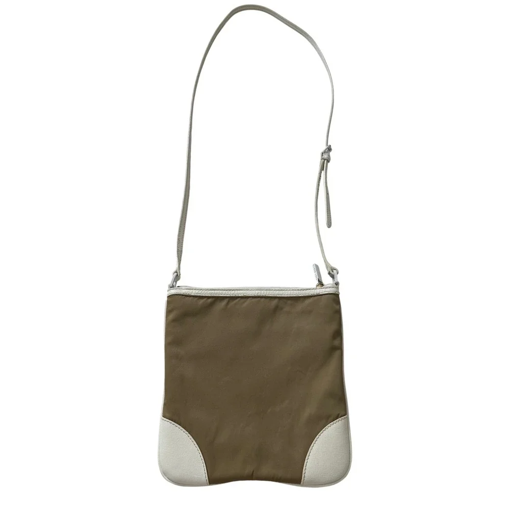 Tory Burch Crossbody Bag Tan Nylon White Leather OS Read Desc As-Is Project TLC